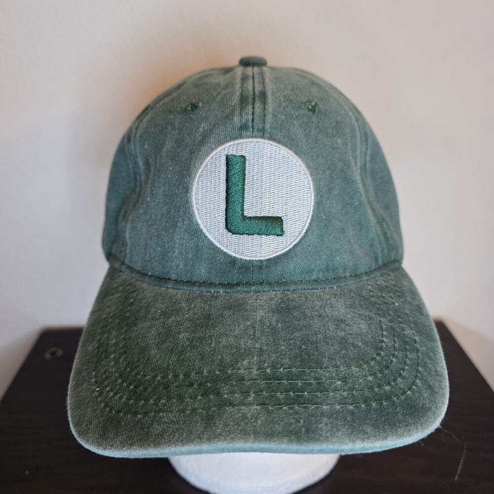 Luigi Adult Hat Super Mario Bros Retro Cosplay Costume Washed/Vintage Strapback